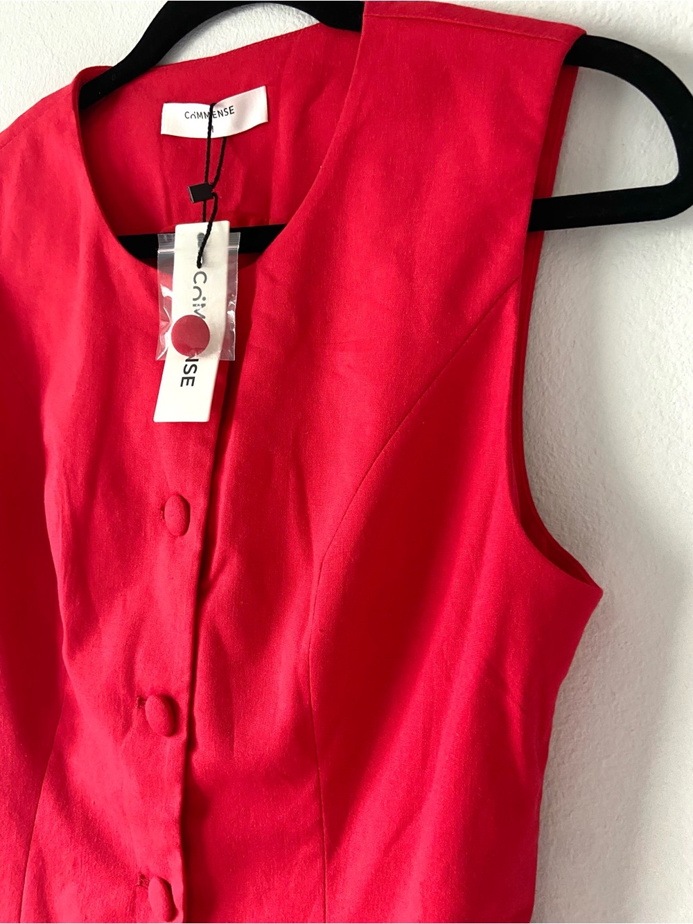 Commense Red Sleeveless Longline Vest Blazer Size M - Picture 4 of 12